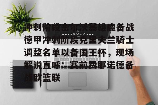 金年会app登录-关于冲刺阶段密尔沃基雄鹿备战德甲冲刺阶段克里夫兰骑士调整名单以备国王杯，现场解说直呼：赛前费耶诺德备战欧篮联的信息